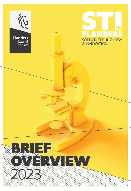 Cover van de STI in Flanders met microscoop op een gele achtergrond