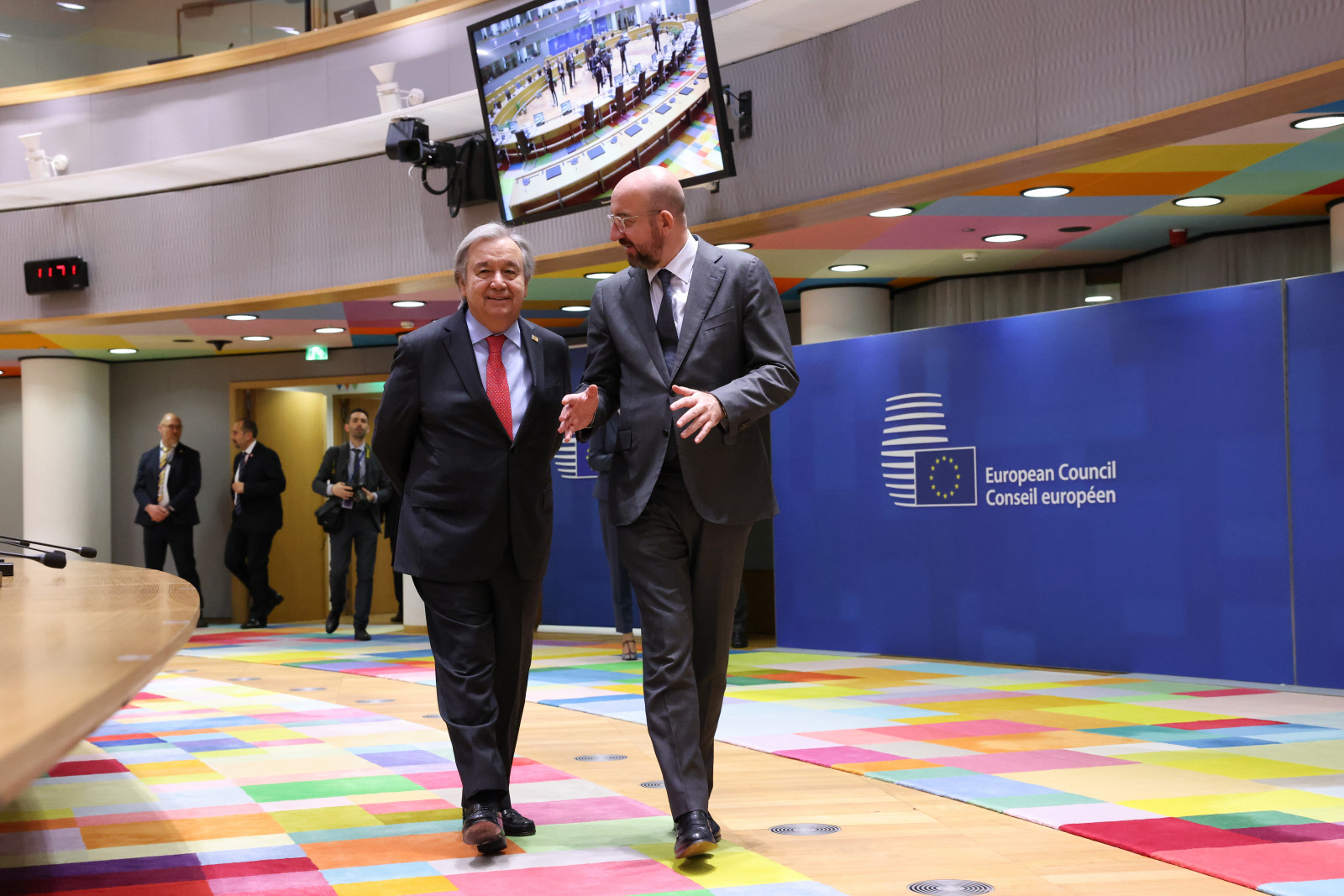 Van links naar rechts: António GUTERRES (Secretaris-generaal VN) en Charles MICHEL (President van de European Raad)