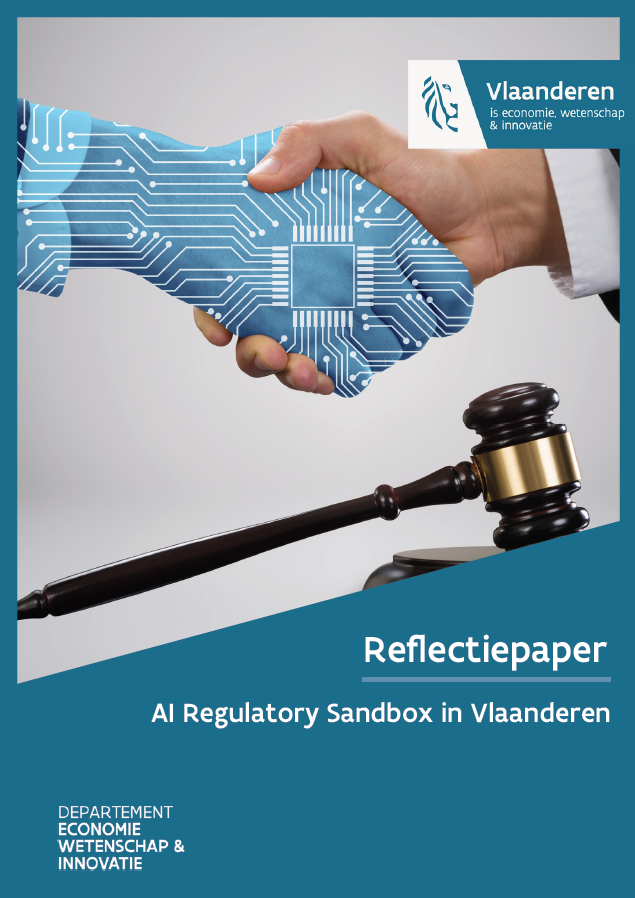 Cover van de reflectiepaper waarbij een robothand en een menselijke hand elkaar de hand schudden