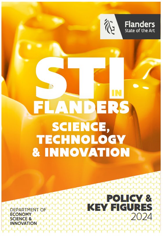 Cover van STI in Flanders 2024 met witte letters op gele achtergrond