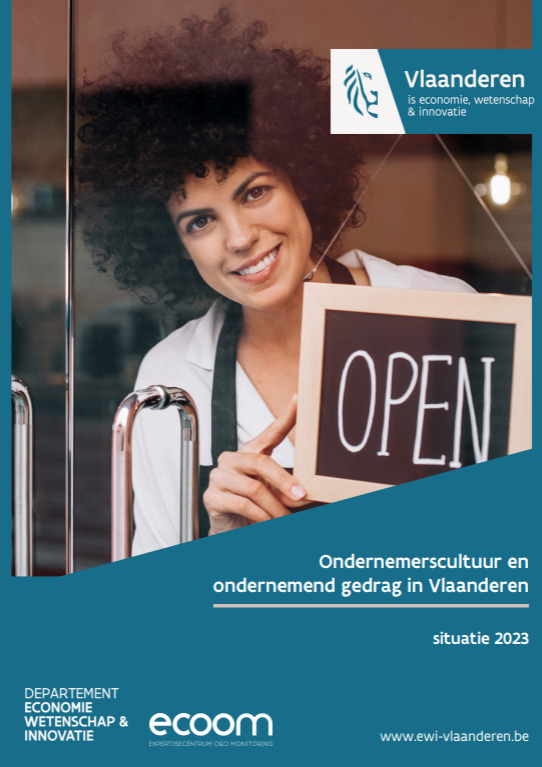 Cover van rapport met op de cover vrouw in winkel die 'open'-bordje in handen houdt