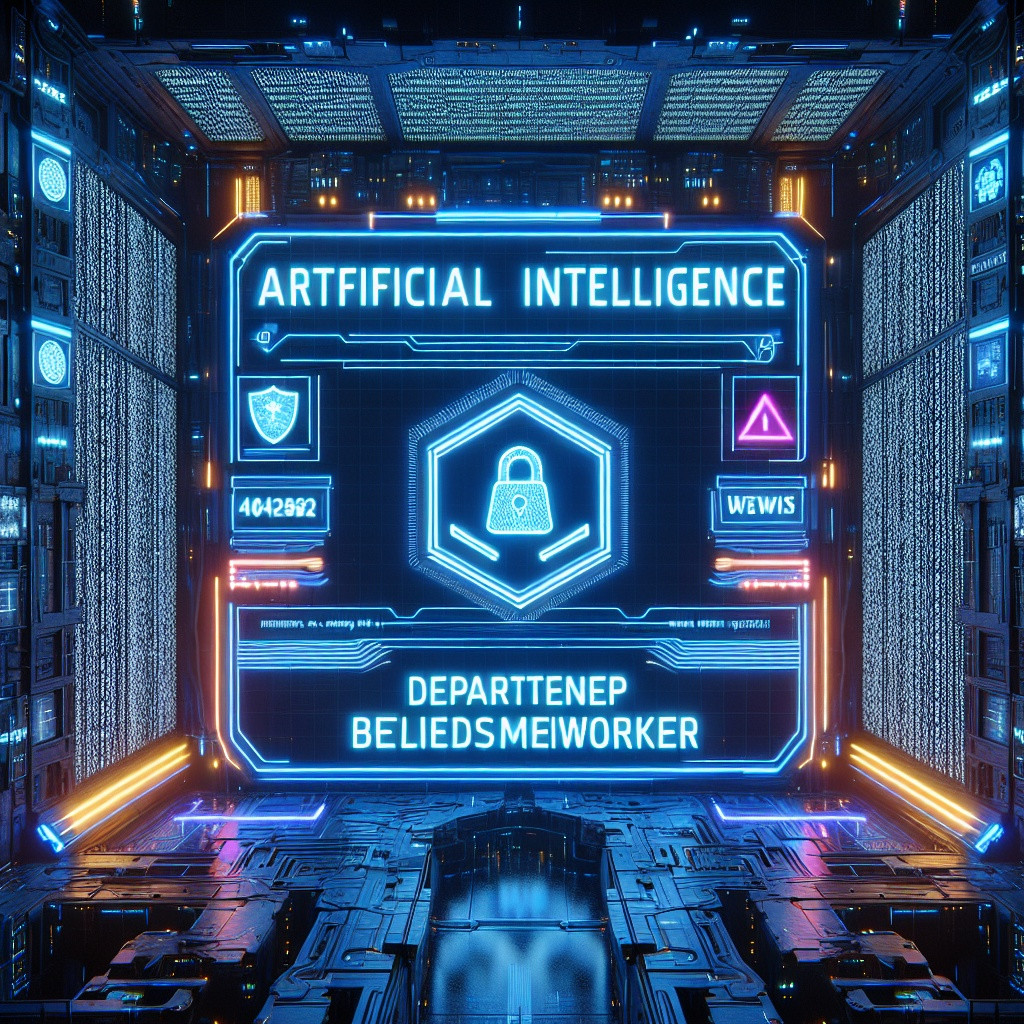 De woorden AI en Cybersecurity met op de achtergrond computerdata