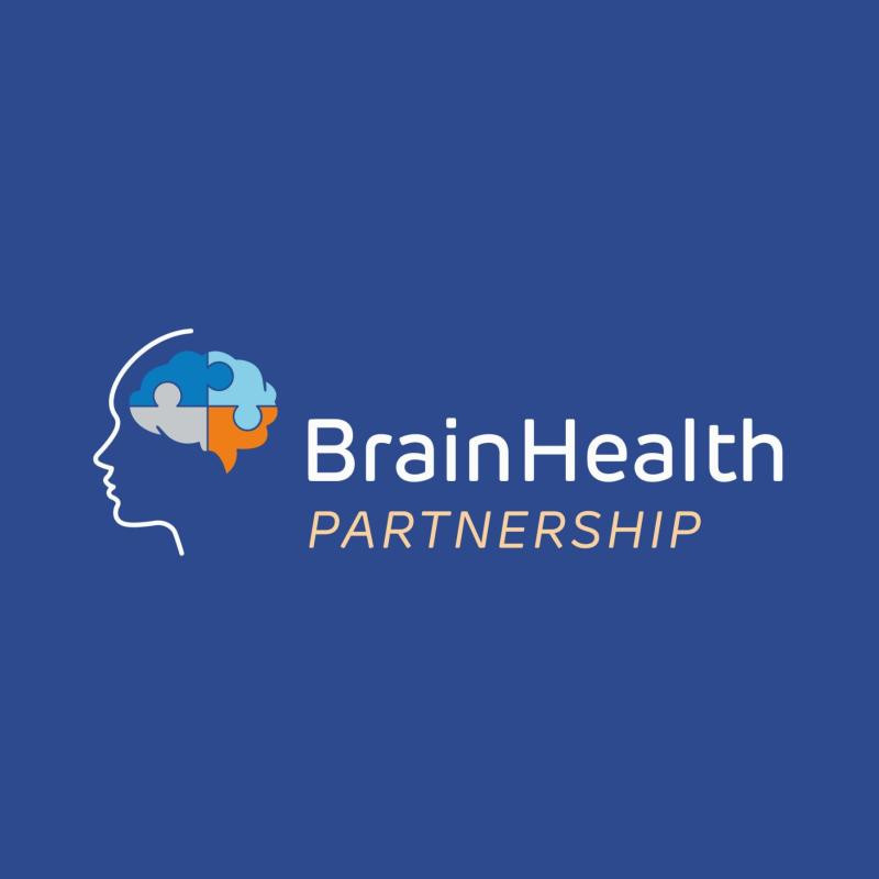 Logo van BrainHealth op een blauwe achtergrond 